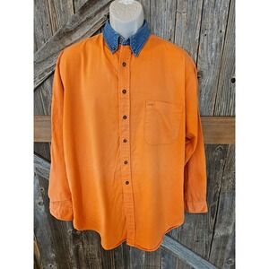 90s Vintage Halifax Denim collar long sleeve bright orange button up Casual L ^